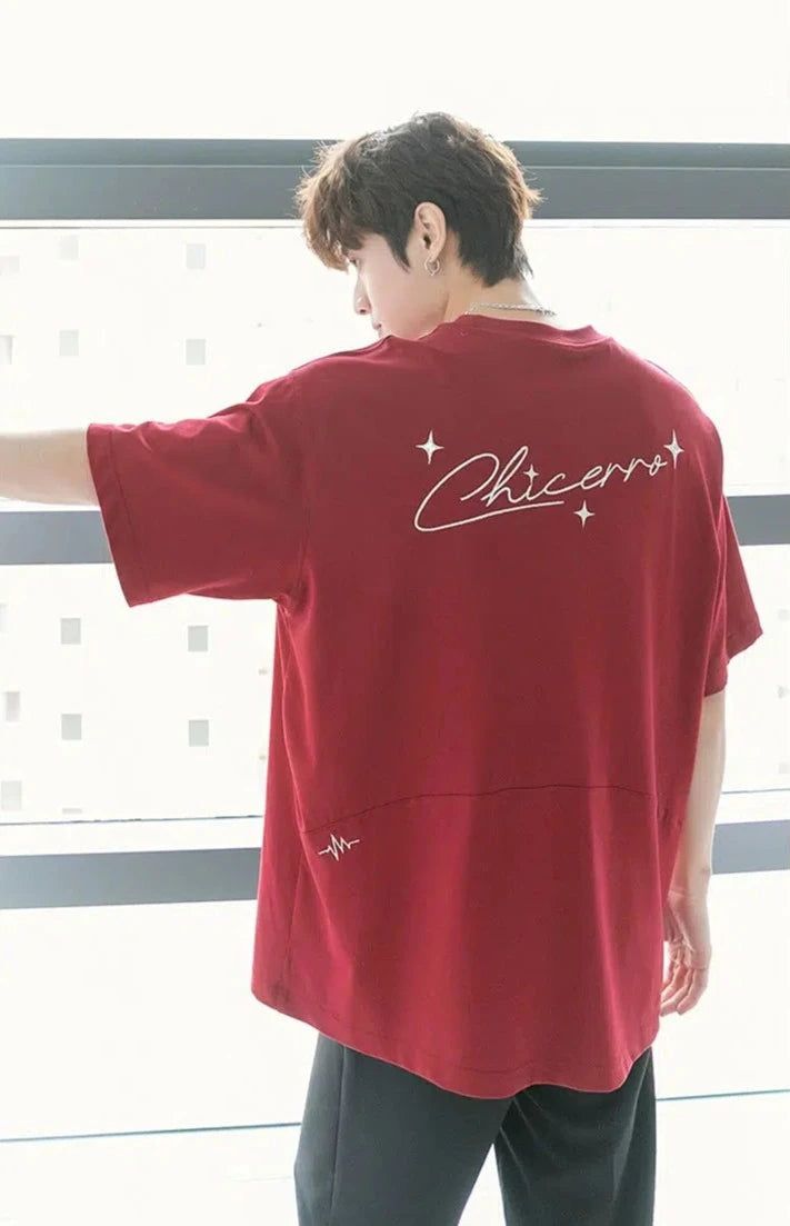 Chuan Stitched Sparkling Logo T-Shirt-korean-fashion-T-Shirt-Chuan's Closet-OH Garments