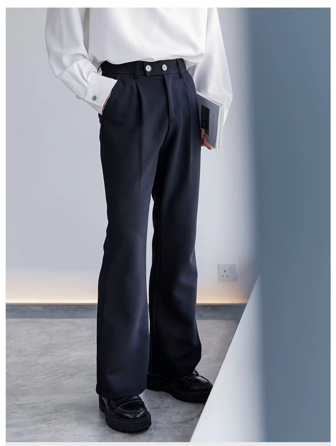 Chuan Straight Clean Fit Flared Trousers-korean-fashion-Trousers-Chuan's Closet-OH Garments