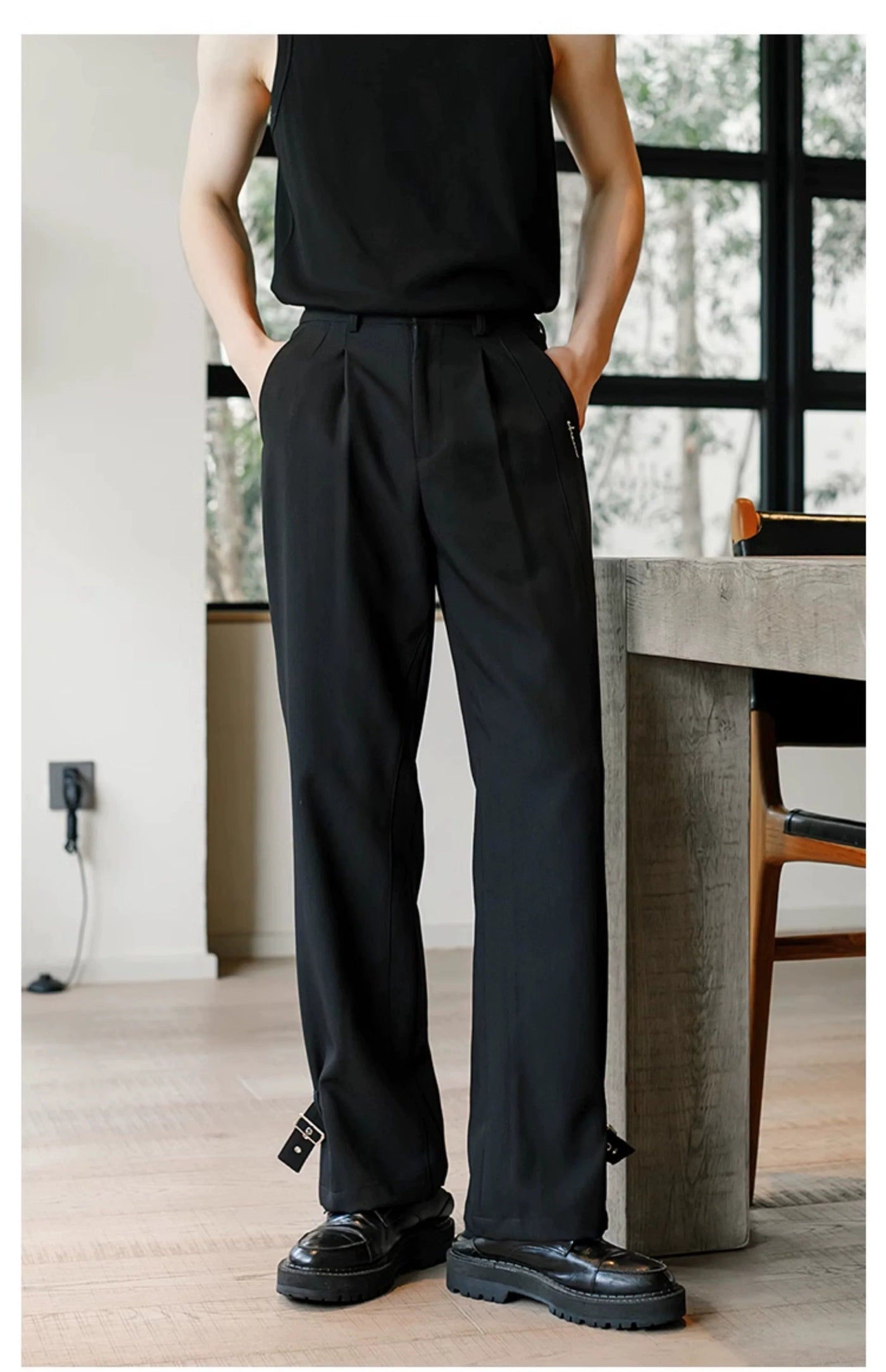 Chuan Strapped Belt Ends Pants-korean-fashion-Pants-Chuan's Closet-OH Garments