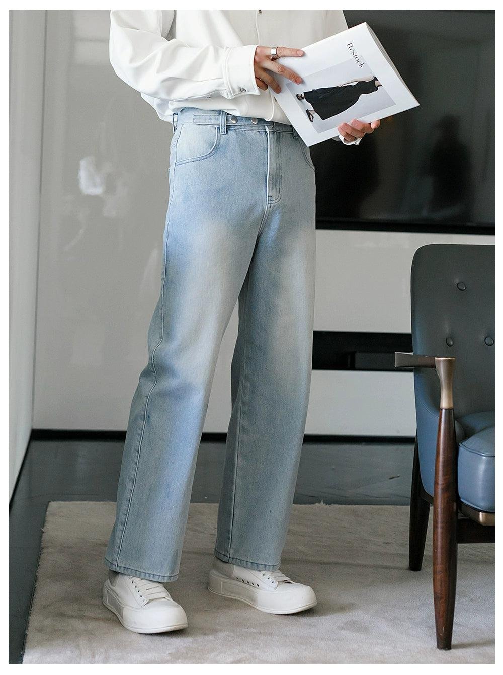 Chuan Strapped Waist Straight Jeans-korean-fashion-Jeans-Chuan's Closet-OH Garments