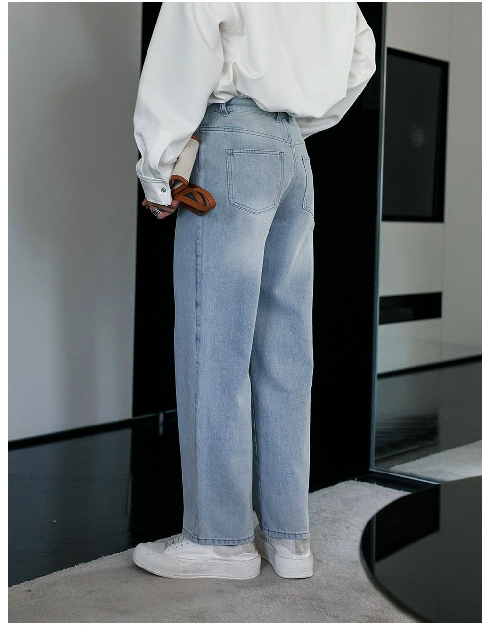 Chuan Strapped Waist Straight Jeans-korean-fashion-Jeans-Chuan's Closet-OH Garments