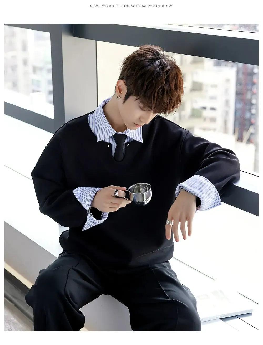 Chuan Stripe Spliced Crewneck-korean-fashion-Crewneck-Chuan's Closet-OH Garments