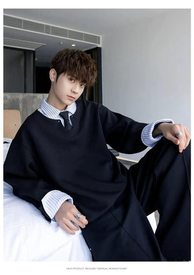 Chuan Stripe Spliced Crewneck-korean-fashion-Crewneck-Chuan's Closet-OH Garments