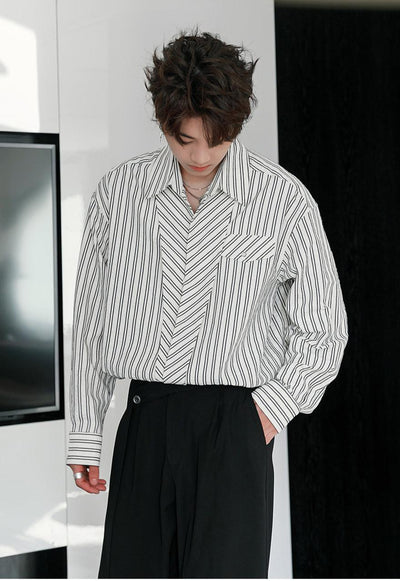 Chuan Striped and Folds Detail Shirt-korean-fashion-Shirt-Chuan's Closet-OH Garments