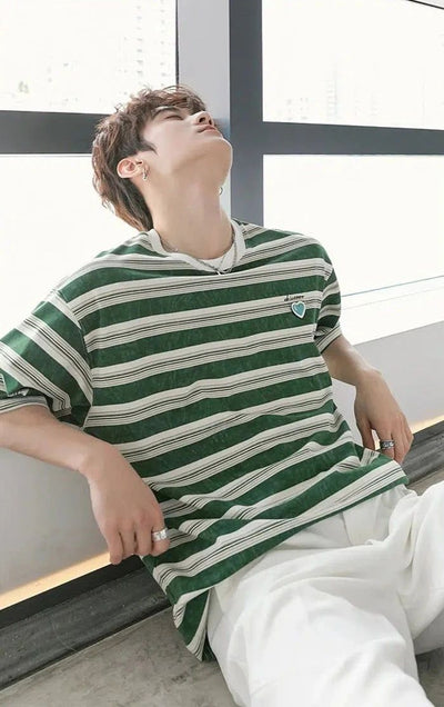 Chuan Striped Blocks Casual T-Shirt-korean-fashion-T-Shirt-Chuan's Closet-OH Garments