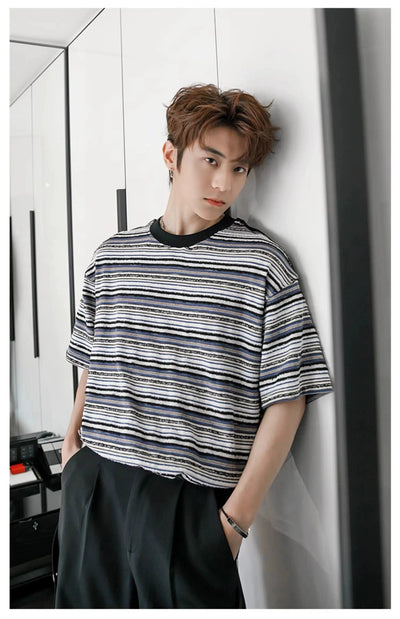 Chuan Striped Contrast T-Shirt-korean-fashion-T-Shirt-Chuan's Closet-OH Garments