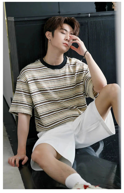 Chuan Striped Contrast T-Shirt-korean-fashion-T-Shirt-Chuan's Closet-OH Garments