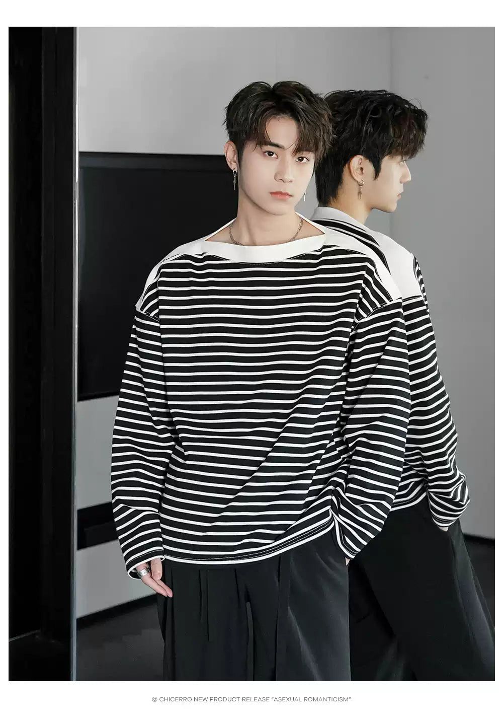 Chuan Striped Long Sleeve T-Shirt-korean-fashion-T-Shirt-Chuan's Closet-OH Garments