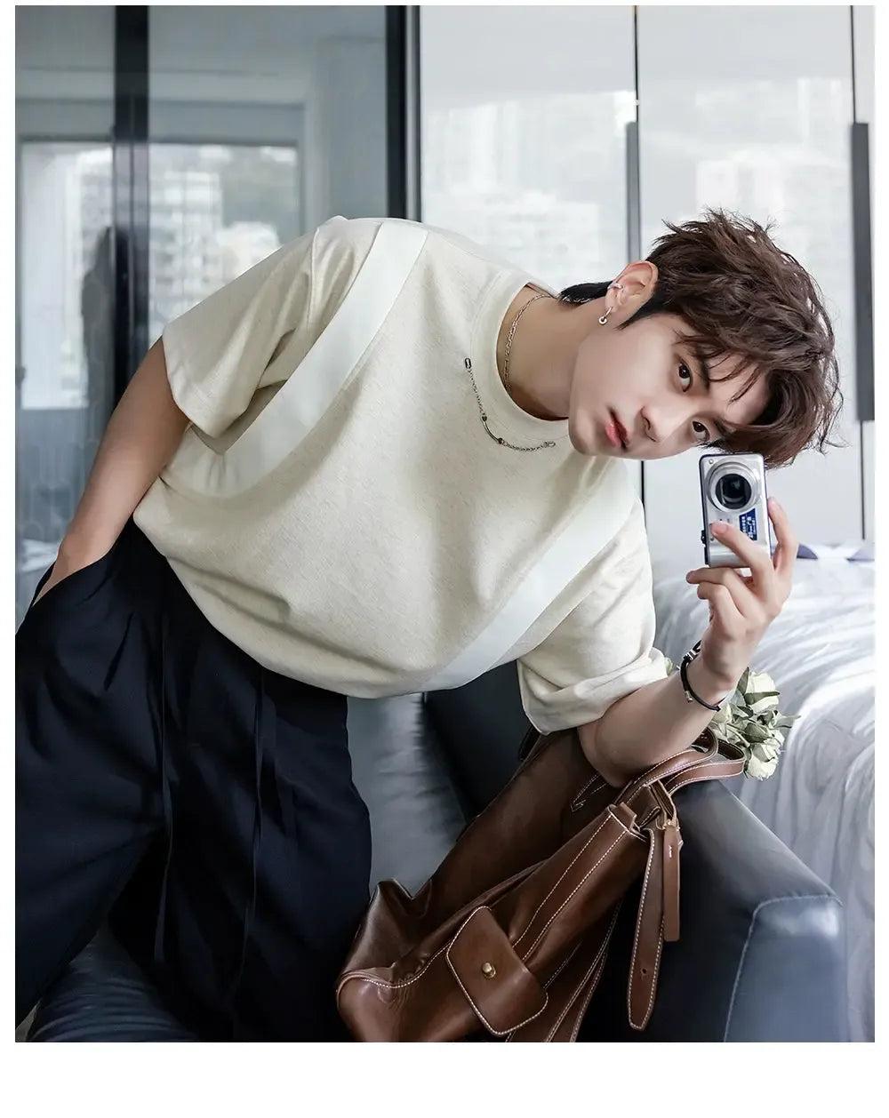 Chuan Structured Chain Detail T-Shirt-korean-fashion-T-Shirt-Chuan's Closet-OH Garments