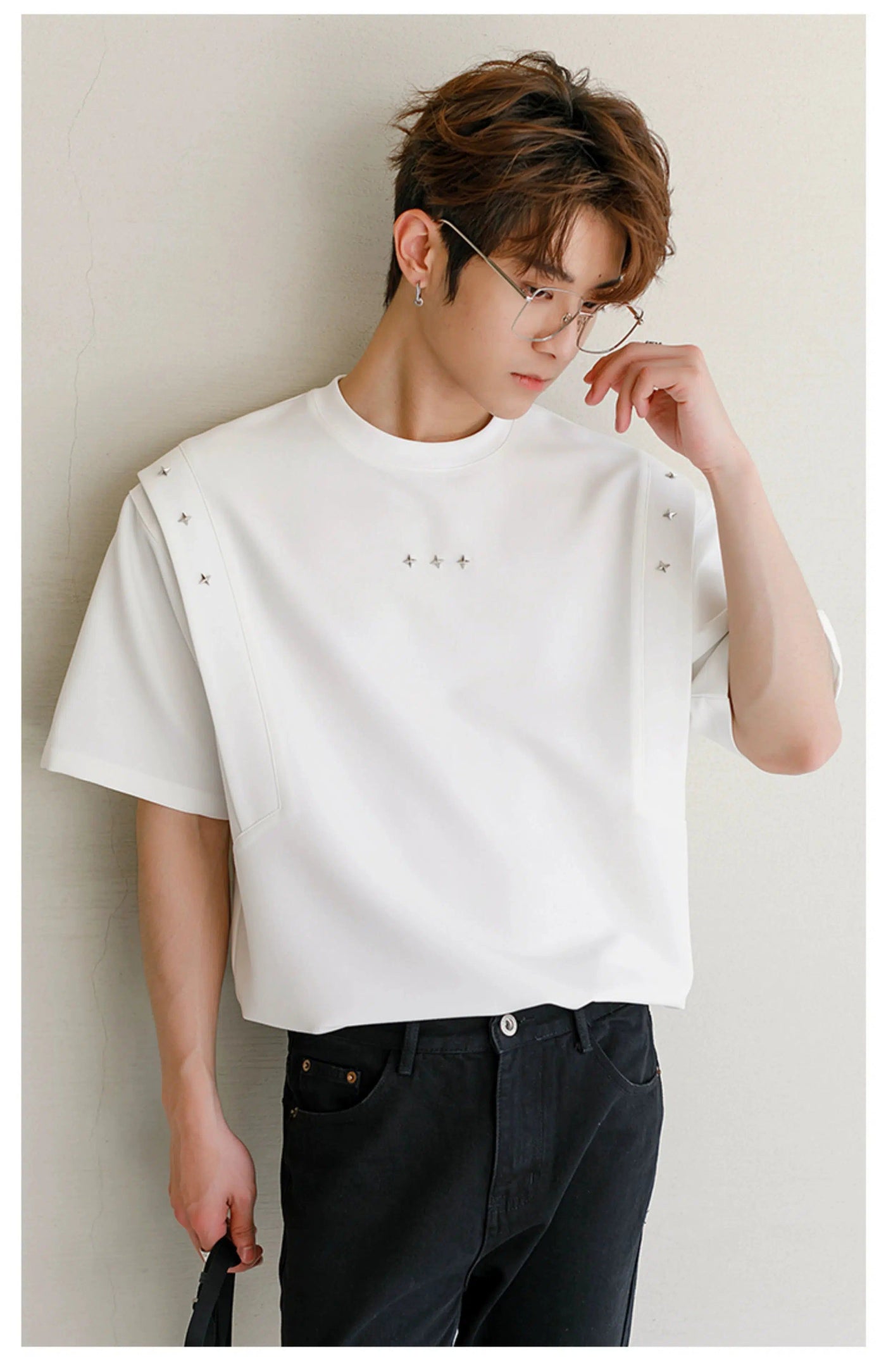 Chuan Structured Cross Metal T-Shirt-korean-fashion-T-Shirt-Chuan's Closet-OH Garments