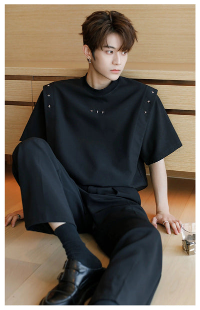 Chuan Structured Cross Metal T-Shirt-korean-fashion-T-Shirt-Chuan's Closet-OH Garments