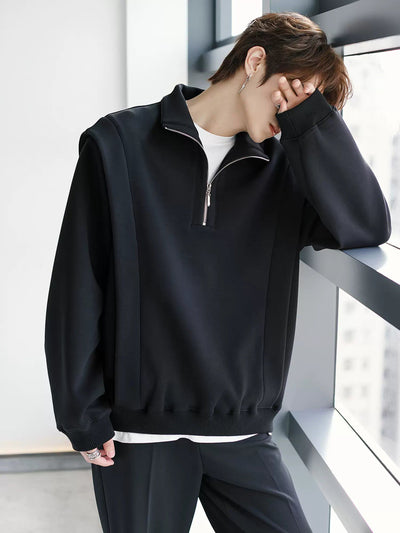 Chuan Structured Stand Collar Half-Zip-korean-fashion-Half-Zip-Chuan's Closet-OH Garments