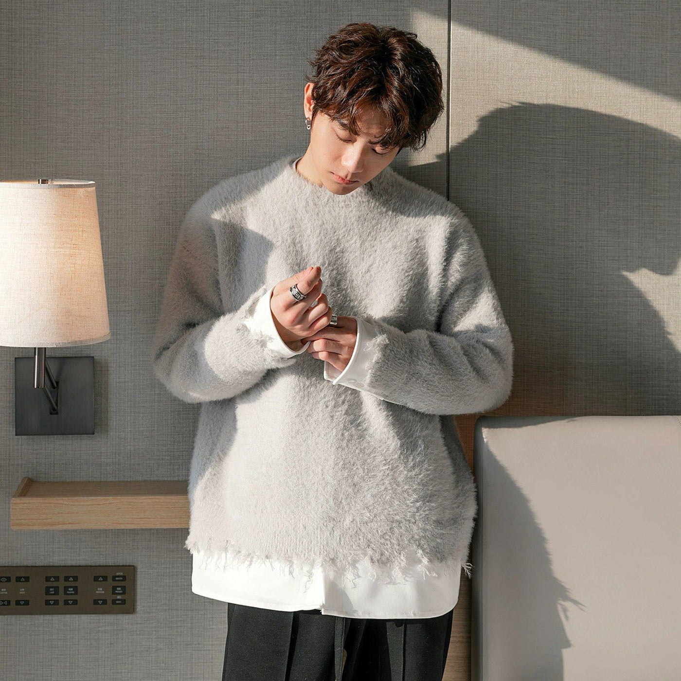 Chuan Textured Frayed Detail Sweater-korean-fashion-Sweater-Chuan's Closet-OH Garments