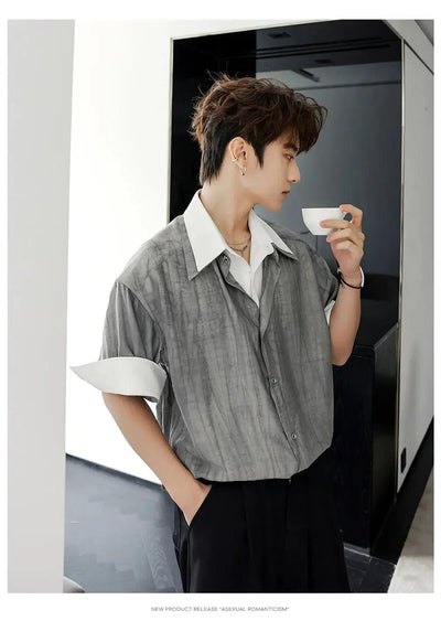 Chuan Textured Layered Short Sleeve Shirt-korean-fashion-Shirt-Chuan's Closet-OH Garments