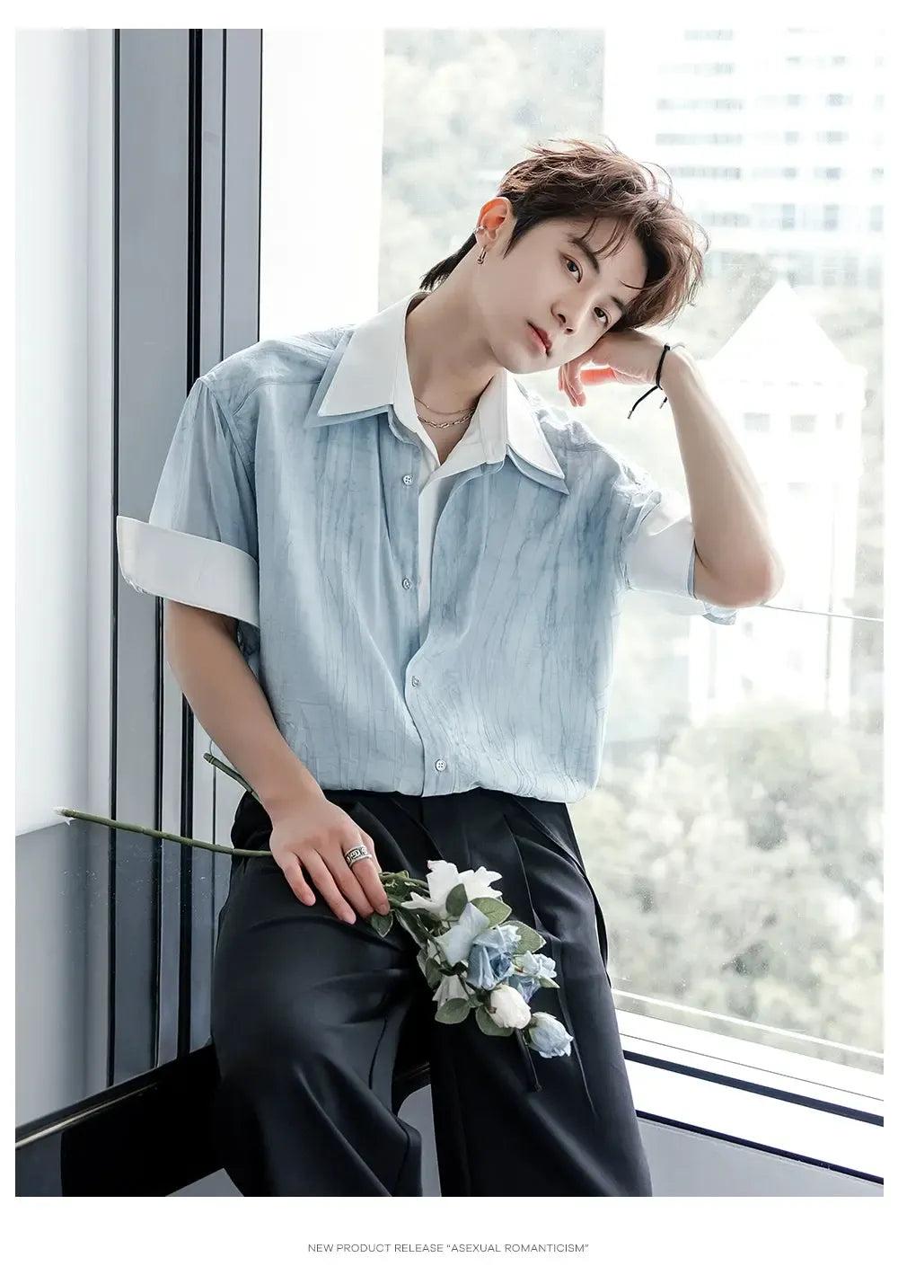 Chuan Textured Layered Short Sleeve Shirt-korean-fashion-Shirt-Chuan's Closet-OH Garments