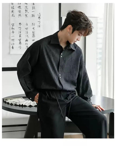 Chuan Textured Lines Buttoned Flannel Shirt-korean-fashion-Shirt-Chuan's Closet-OH Garments