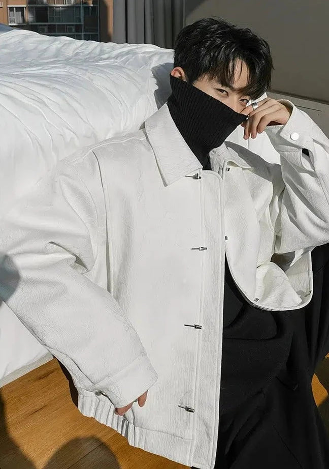 Chuan Textured Lines Faux Leather Jacket-korean-fashion-Jacket-Chuan's Closet-OH Garments