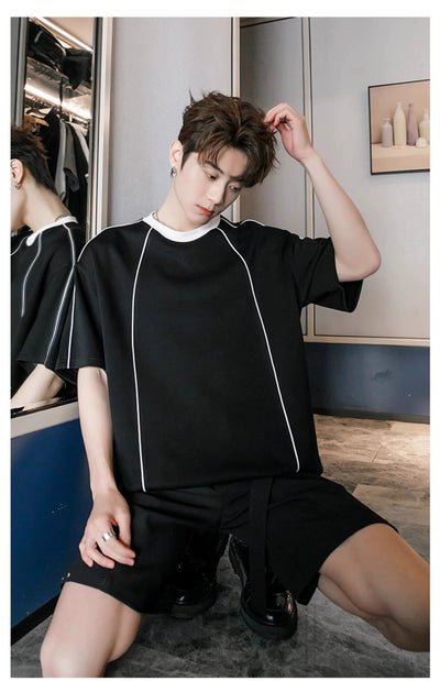 Chuan Thin Line Detail T-Shirt-korean-fashion-T-Shirt-Chuan's Closet-OH Garments