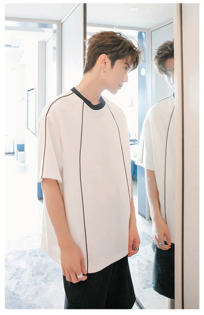 Chuan Thin Line Detail T-Shirt-korean-fashion-T-Shirt-Chuan's Closet-OH Garments