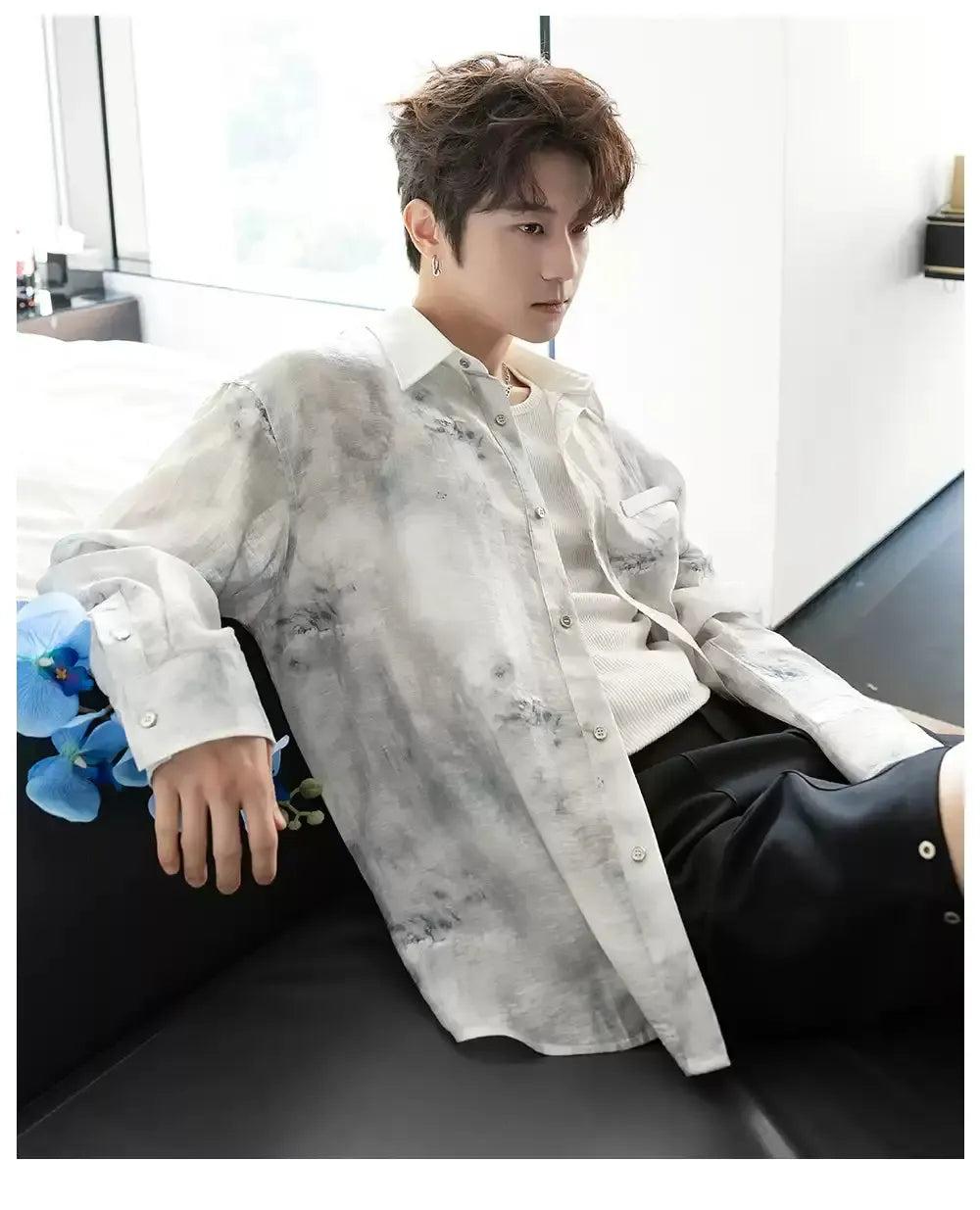 Chuan Thin Tie-Dyed Effect Shirt-korean-fashion-Shirt-Chuan's Closet-OH Garments