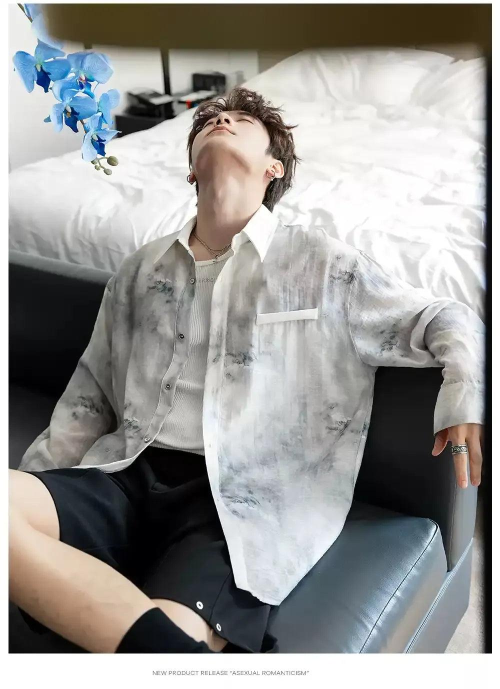 Chuan Thin Tie-Dyed Effect Shirt-korean-fashion-Shirt-Chuan's Closet-OH Garments
