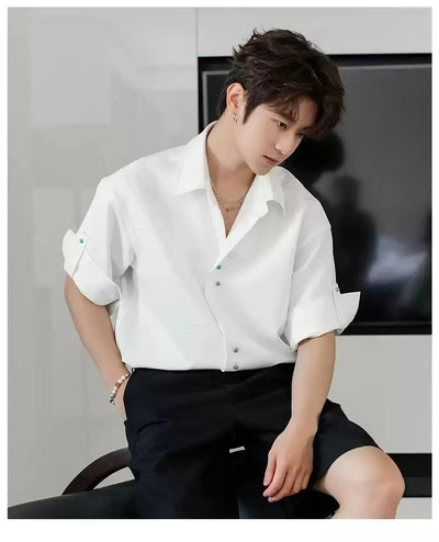 Chuan Three-Quarter Sleeve Drapy Shirt-korean-fashion-Shirt-Chuan's Closet-OH Garments