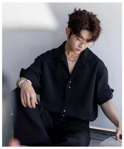 Chuan Three-Quarter Sleeve Drapy Shirt-korean-fashion-Shirt-Chuan's Closet-OH Garments