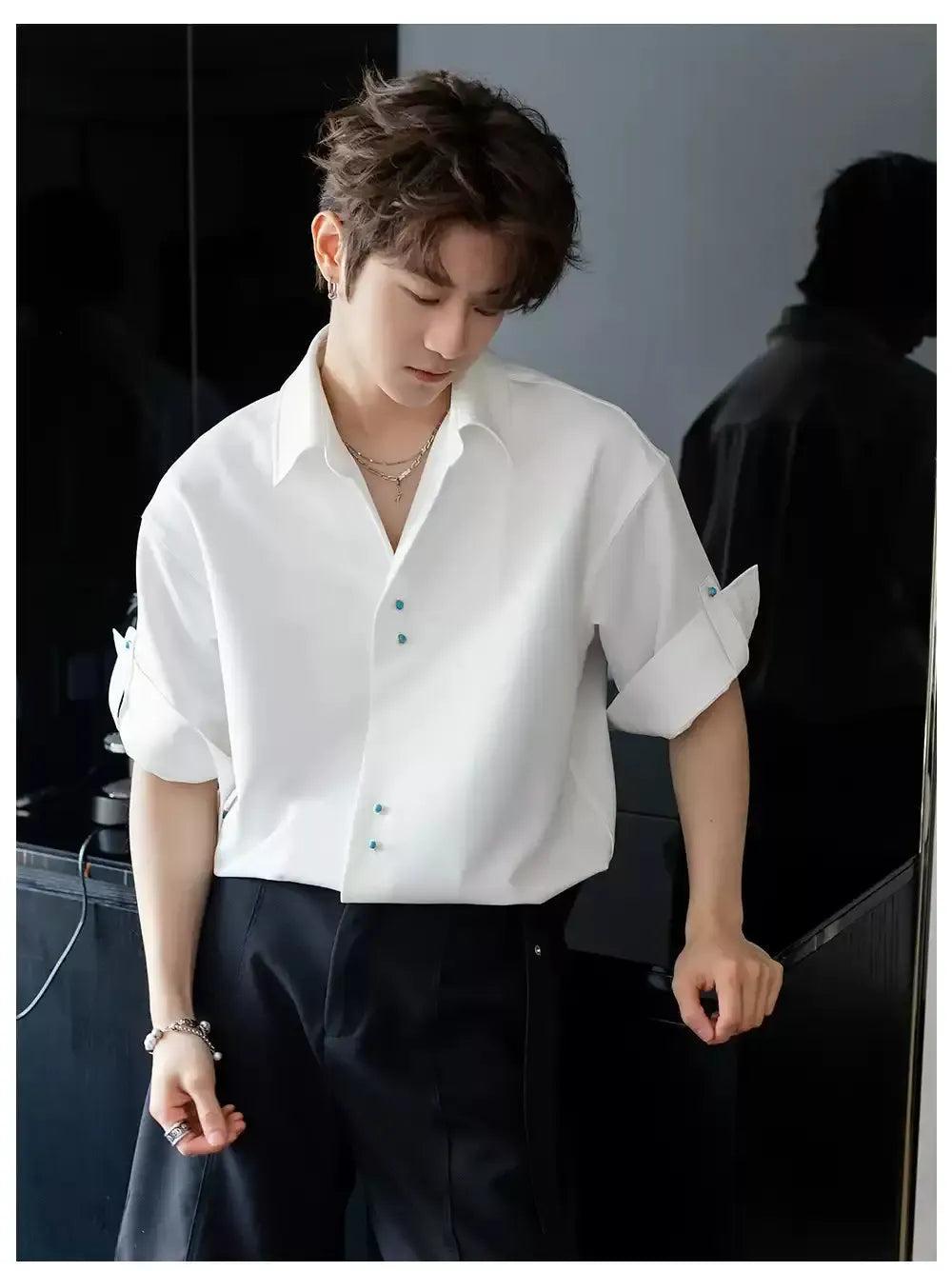 Chuan Three-Quarter Sleeve Drapy Shirt-korean-fashion-Shirt-Chuan's Closet-OH Garments