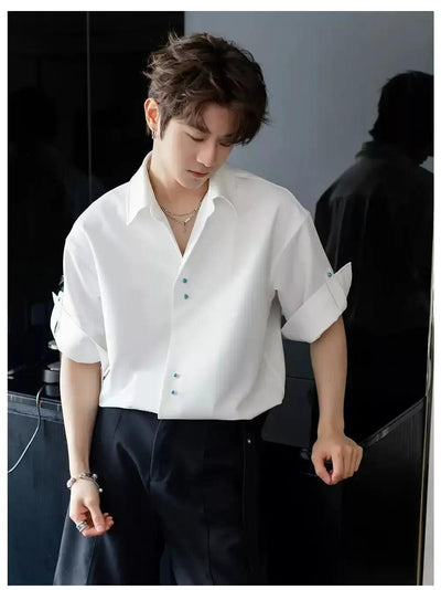 Chuan Three-Quarter Sleeve Drapy Shirt-korean-fashion-Shirt-Chuan's Closet-OH Garments