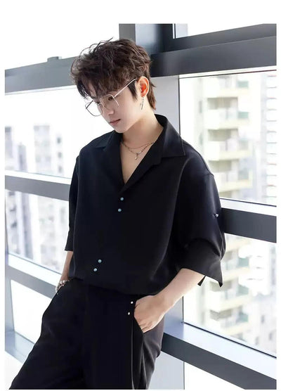 Chuan Three-Quarter Sleeve Drapy Shirt-korean-fashion-Shirt-Chuan's Closet-OH Garments