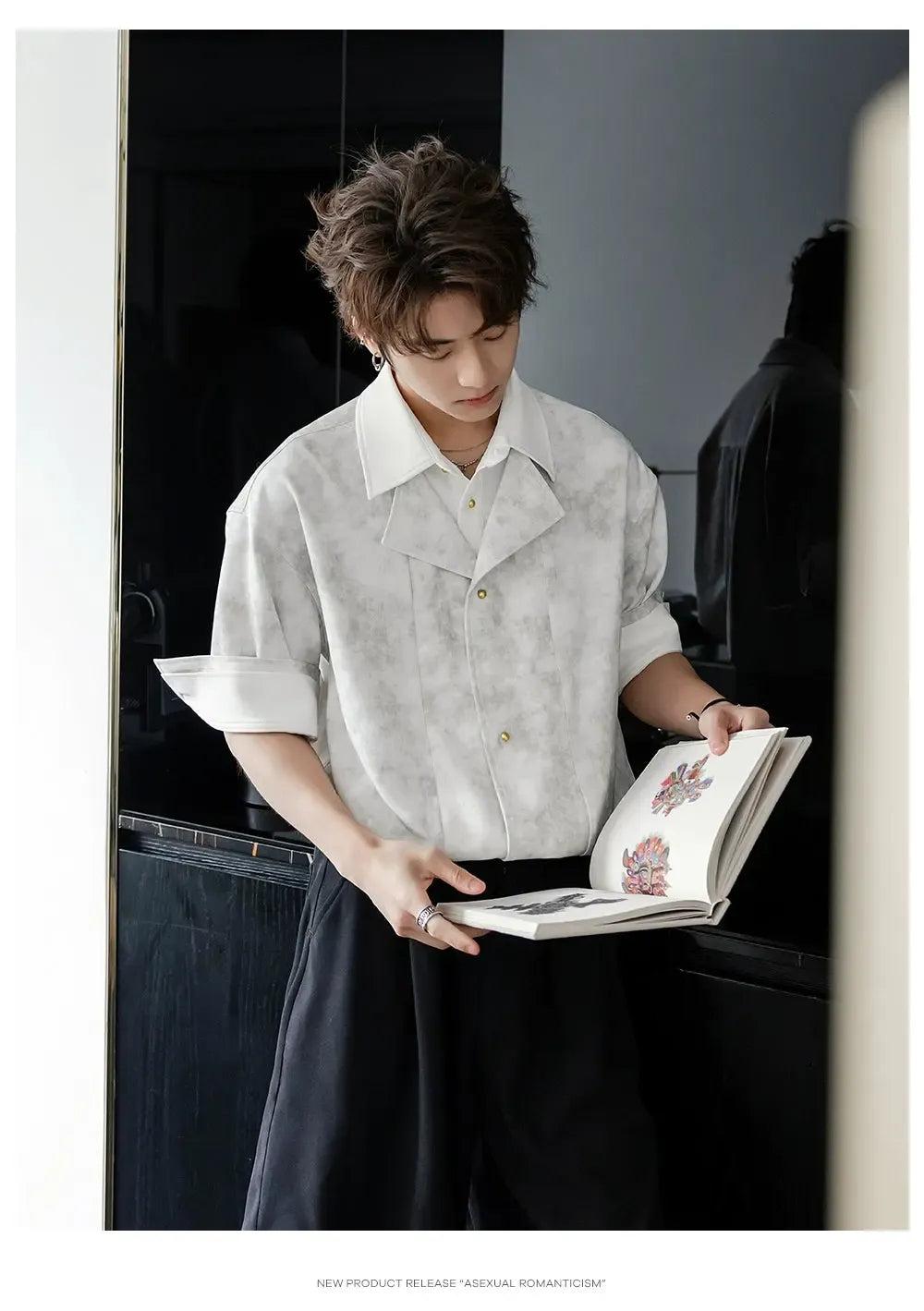 Chuan Tie-Dye Folded Sleeve S/S Shirt-korean-fashion-Shirt-Chuan's Closet-OH Garments