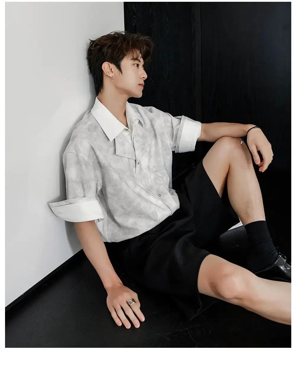 Chuan Tie-Dye Folded Sleeve S/S Shirt-korean-fashion-Shirt-Chuan's Closet-OH Garments