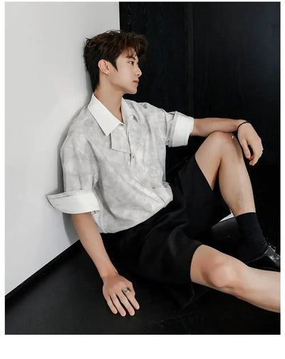 Chuan Tie-Dye Folded Sleeve S/S Shirt-korean-fashion-Shirt-Chuan's Closet-OH Garments