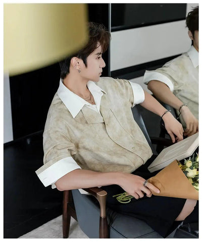 Chuan Tie-Dye Folded Sleeve S/S Shirt-korean-fashion-Shirt-Chuan's Closet-OH Garments