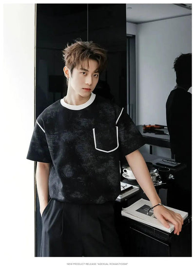 Chuan Tie-Dyed Contrast Piping T-Shirt-korean-fashion-T-Shirt-Chuan's Closet-OH Garments