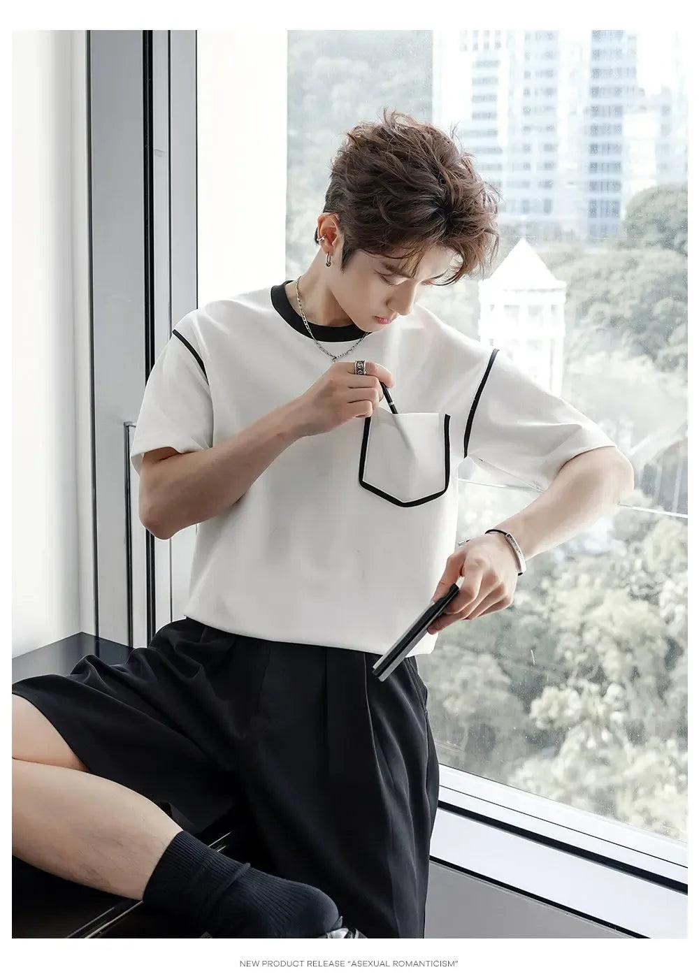 Chuan Tie-Dyed Contrast Piping T-Shirt-korean-fashion-T-Shirt-Chuan's Closet-OH Garments