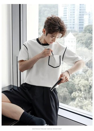 Chuan Tie-Dyed Contrast Piping T-Shirt-korean-fashion-T-Shirt-Chuan's Closet-OH Garments