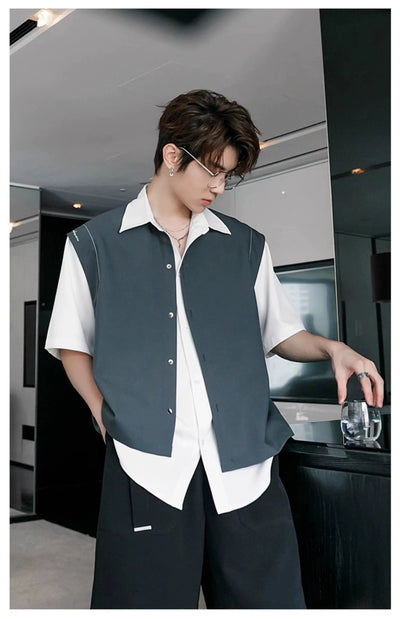 Chuan Two-Layered Contrast Shirt-korean-fashion-Shirt-Chuan's Closet-OH Garments
