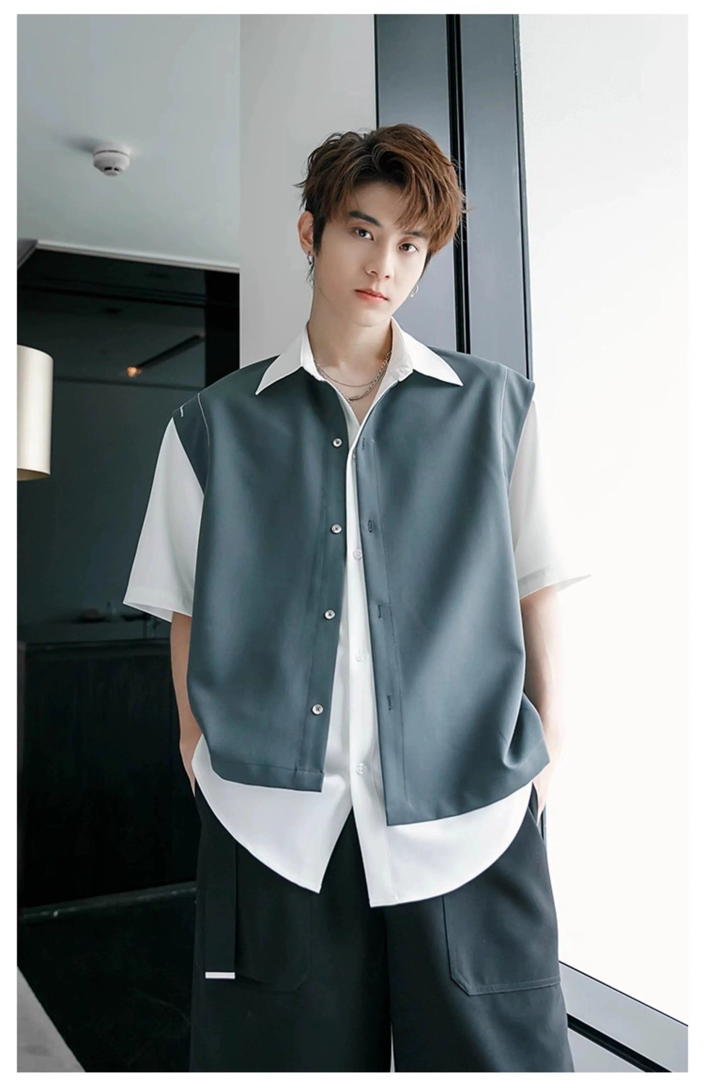 Chuan Two-Layered Contrast Shirt-korean-fashion-Shirt-Chuan's Closet-OH Garments