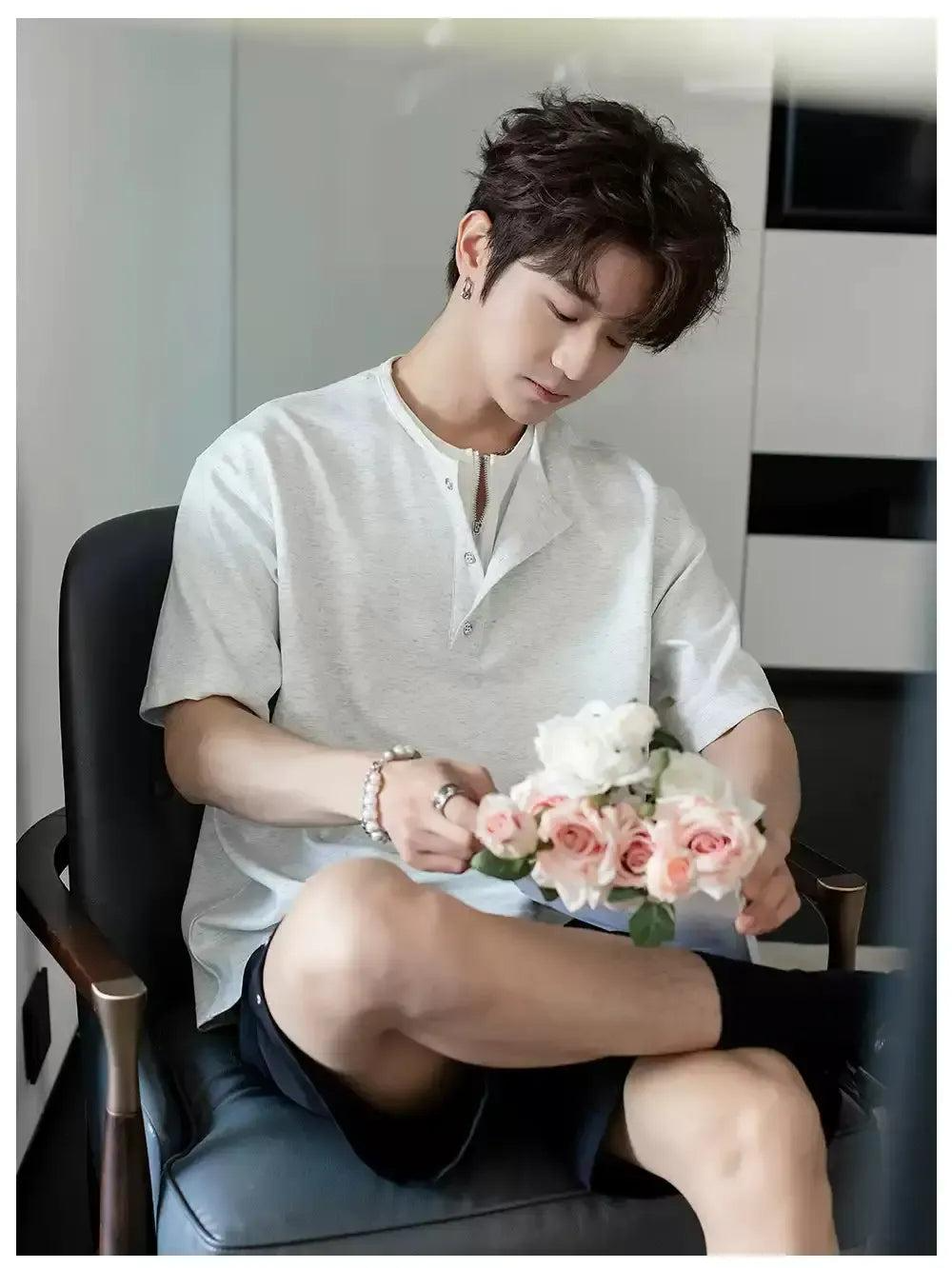 Chuan Two-Piece Henley Collar T-Shirt-korean-fashion-T-Shirt-Chuan's Closet-OH Garments