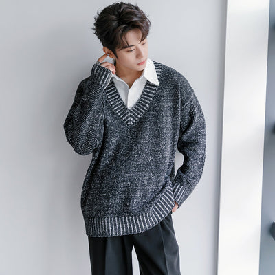 Chuan Two-Piece Stitched Detail Sweater-korean-fashion-Sweater-Chuan's Closet-OH Garments