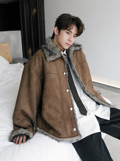 Chuan Two-Tone Fur Trimmed Jacket-korean-fashion-Jacket-Chuan's Closet-OH Garments