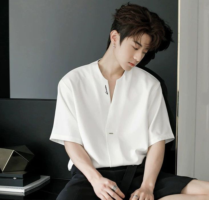 Chuan V-Neck Short Sleeve Shirt-korean-fashion-Shirt-Chuan's Closet-OH Garments