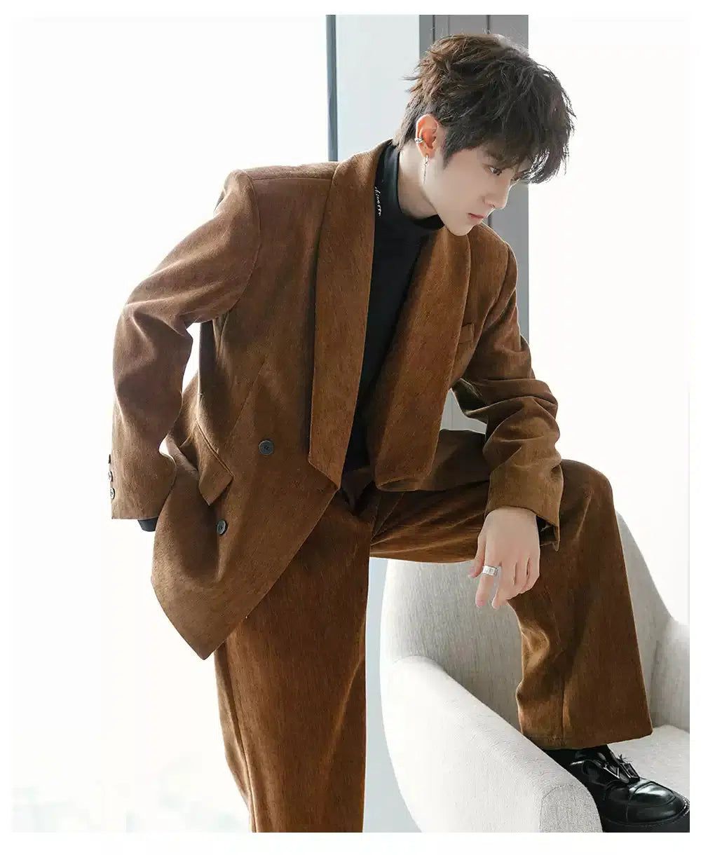 Chuan Vintage Peak Lapel Blazer & Pants Set-korean-fashion-Clothing Set-Chuan's Closet-OH Garments