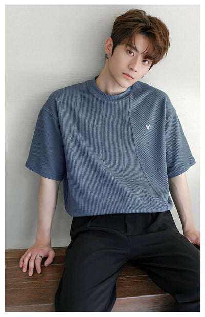 Chuan Waffle Knit Textured T-Shirt-korean-fashion-T-Shirt-Chuan's Closet-OH Garments