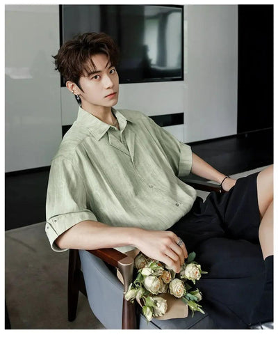 Chuan Washed Layered Collar S/S Shirt-korean-fashion-Shirt-Chuan's Closet-OH Garments