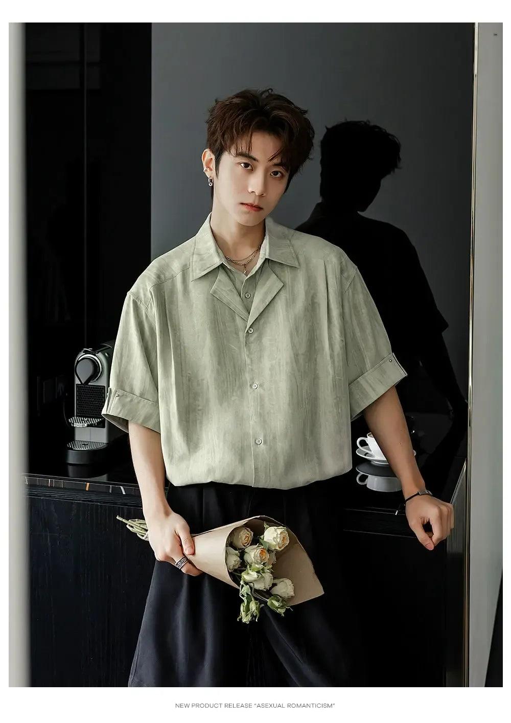 Chuan Washed Layered Collar S/S Shirt-korean-fashion-Shirt-Chuan's Closet-OH Garments