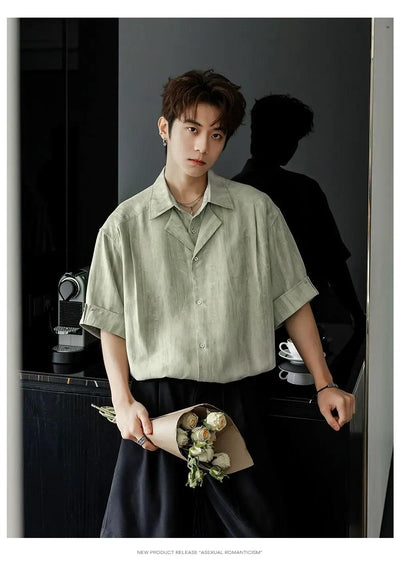 Chuan Washed Layered Collar S/S Shirt-korean-fashion-Shirt-Chuan's Closet-OH Garments