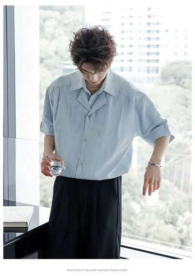 Chuan Washed Layered Collar S/S Shirt-korean-fashion-Shirt-Chuan's Closet-OH Garments
