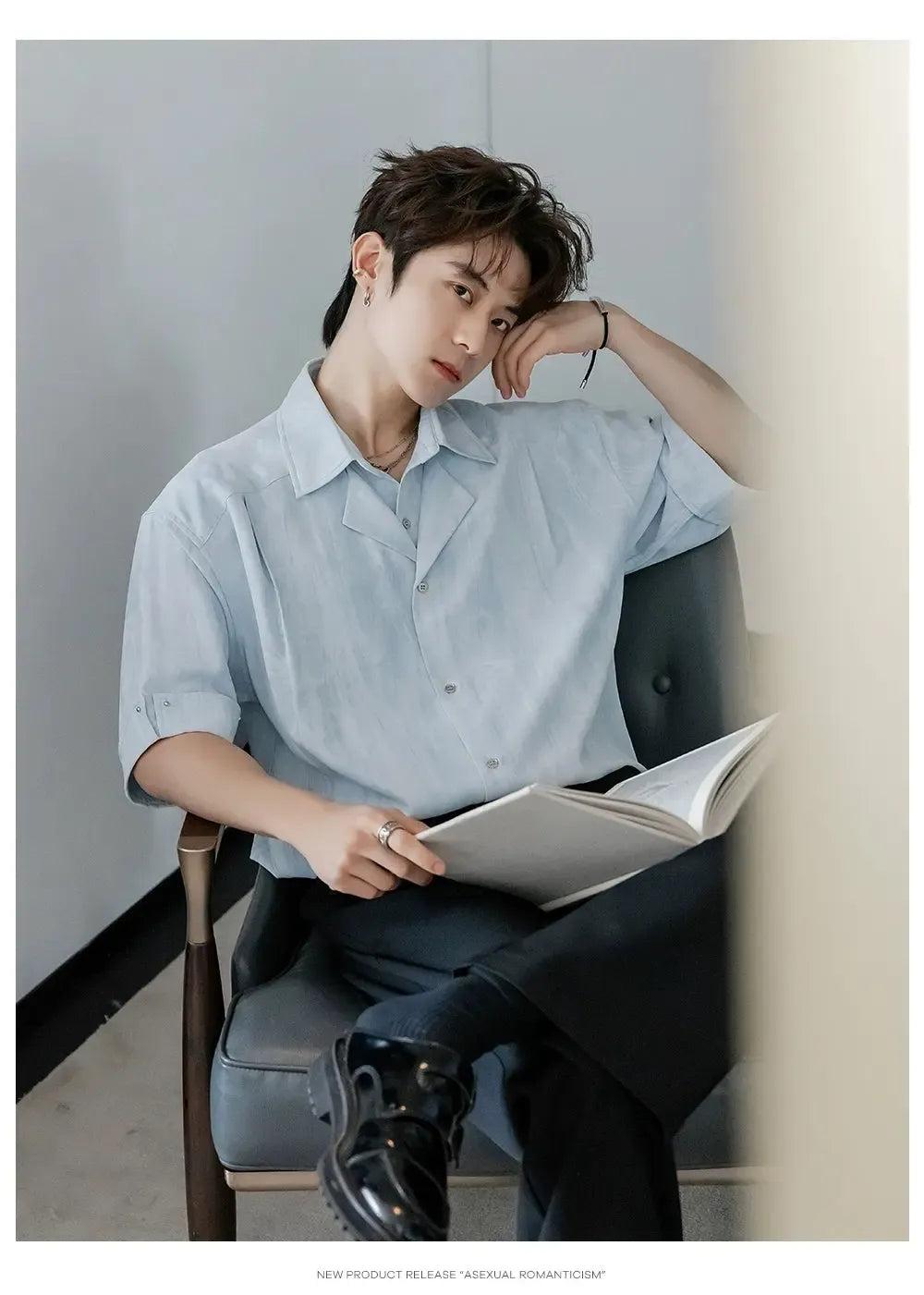Chuan Washed Layered Collar S/S Shirt-korean-fashion-Shirt-Chuan's Closet-OH Garments